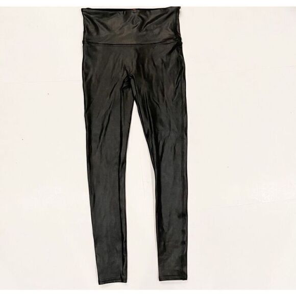 SPANX Faux Leather Leggings Black Size Small Stretch Slimming - Picture 3 of 6